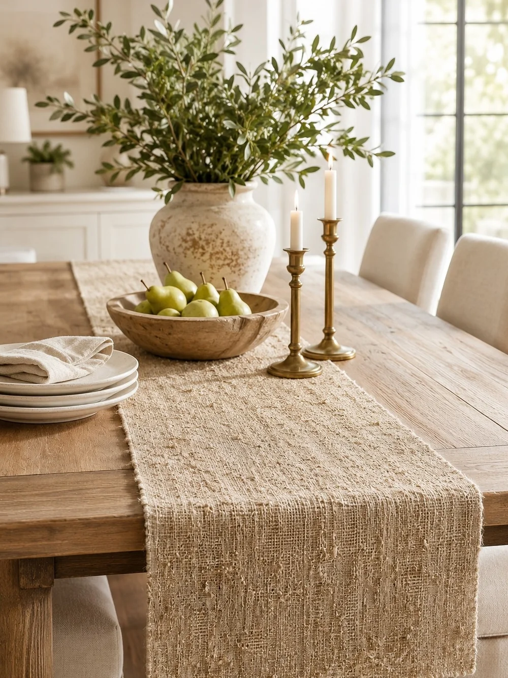 Pottery Barn Nubby Woven Table Runner Natural 106